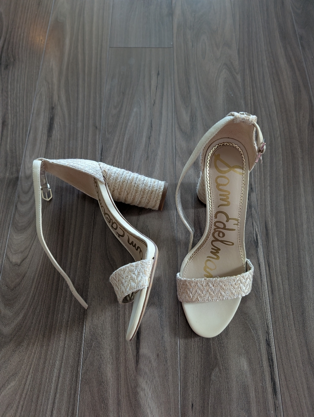 Sam Edelman Raffia Woven Circle Block Heel Sandals (Size 8)